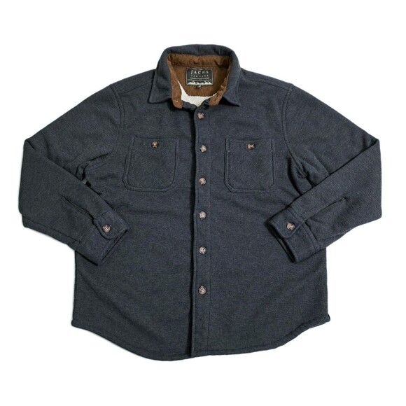 Jacks Flannel Fleece Sherpa Lined Shirt Shacket Heavyweight Gray Button - Picture 1 of 11